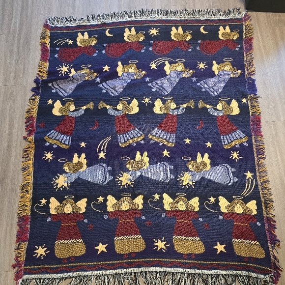 Crown Craft VTG Angel Patterned Tapestry Throw Blanket 60x48 - Picture 1 of 3